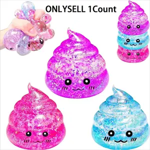 Glitter Poop Squishy Ball - Funny Novelty Sensory Stress Relief Toy, Soft Squeeze Fidget Ball Gag Gift for Adults Teens Kids, Anxiety Relief