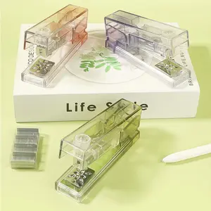 Transparent acrylic stapler set, available in 3 colors, with 360-degree rotation