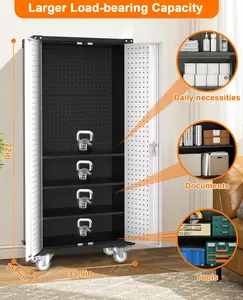 Garvee 72 Inch Rolling Tool Cabinet with Lock  Steel Garage Storage on Wheels 4 Adjustable Shelves Pegboard Mobile Organizer Workshop Industrial