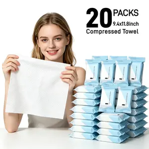 Compressed Towel Tablets, Portable Disposable Face Towels, Individually Wrapped Compressed Towels, Expands with Water, Soft & Lint-Free, 11.8 x 9.4 Inch, Travel Size (20/40 Counts)