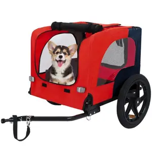 Portable Pet Bicycle Trailer for Small & Medium Dogs, Collapsible Cart with Quick Release Wheels, Safety Flag, Inner Leash & Non-Slip Base
