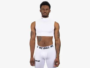 We Ball Sports Compression Turtle Neck Crop Tank Top (White) Workout Vest Yoga Gym Activewear