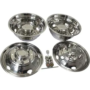 19.5 Inch Stainless Steel Wheel Simulator Full Kit, 8 Lug, 5 Vent Holes, Polished Finish, Over-the-lug Wheel Simulators, 2 Pcs Front Wheels and 2 Pcs Rear Wheels, Compatible with 1999-2002 Ford F450/F550