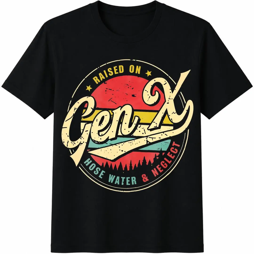 T Shirt Print ,Graphic-Cotton Tees Vintage Gen X Raised On Hose Water And Neglect T-Shirt Women's Summer Crew Neck Vintage Printed T-Shirt,Y2K,Oversized Shirt