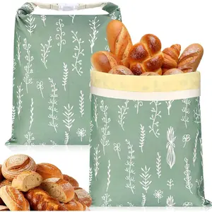 2 Pcs XL Beeswax Bread Bags, 13"x17" Reusable Sourdough Kitchen Storage Bags with Improved Beeswax Coating, Freezeable Food Wraps for Homemade Loaf Freshness (Flowers) - Mother’s Day Home Supply Organizer, Freezeable Storage Bags