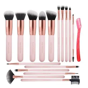 16 Pcs with 1 Eyebrow Razor Premium Synthetic Foundation Powder Concealers Eyeshadow Blush Makeup Set Pink