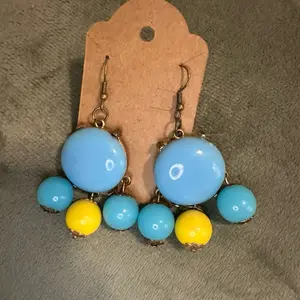 Lottie's Handmade Blue and Yellow Colorful Drop Hook Earrings