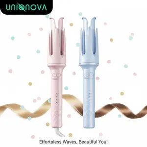 UNIQNOVA Hair Curler Instant Use Ceramic Curling Rotating Wand Corded Comfort Salon Beauty Blue Fast Pre-Heat Long-Lasting Curls Auto-Shutdown Safety Features