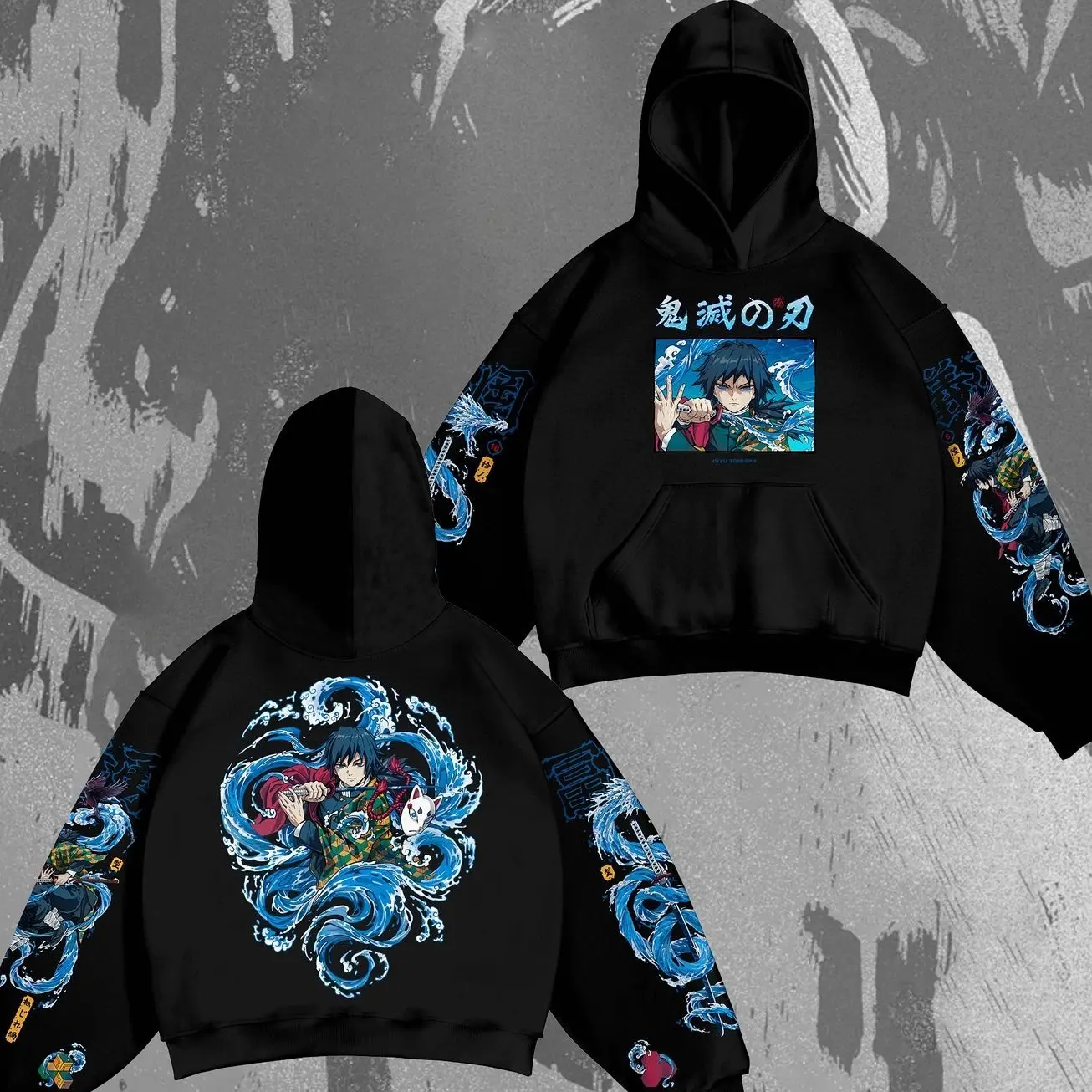 Demon Slayer Giyu Tomioka Water Hashira Hoodie - Blue Wave Kimetsu no Yaiba Merch W