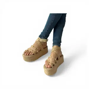 JUTE SANDAL 5CM Open Toe Summer Plain Platform Sandals with Braided Details & Decorative Pearls for Casual Sophistication Women Wedge Walking Shoes Elegant Girl Footwear Pedal Nail pencil heels Mesh Bow Kitten house slippers