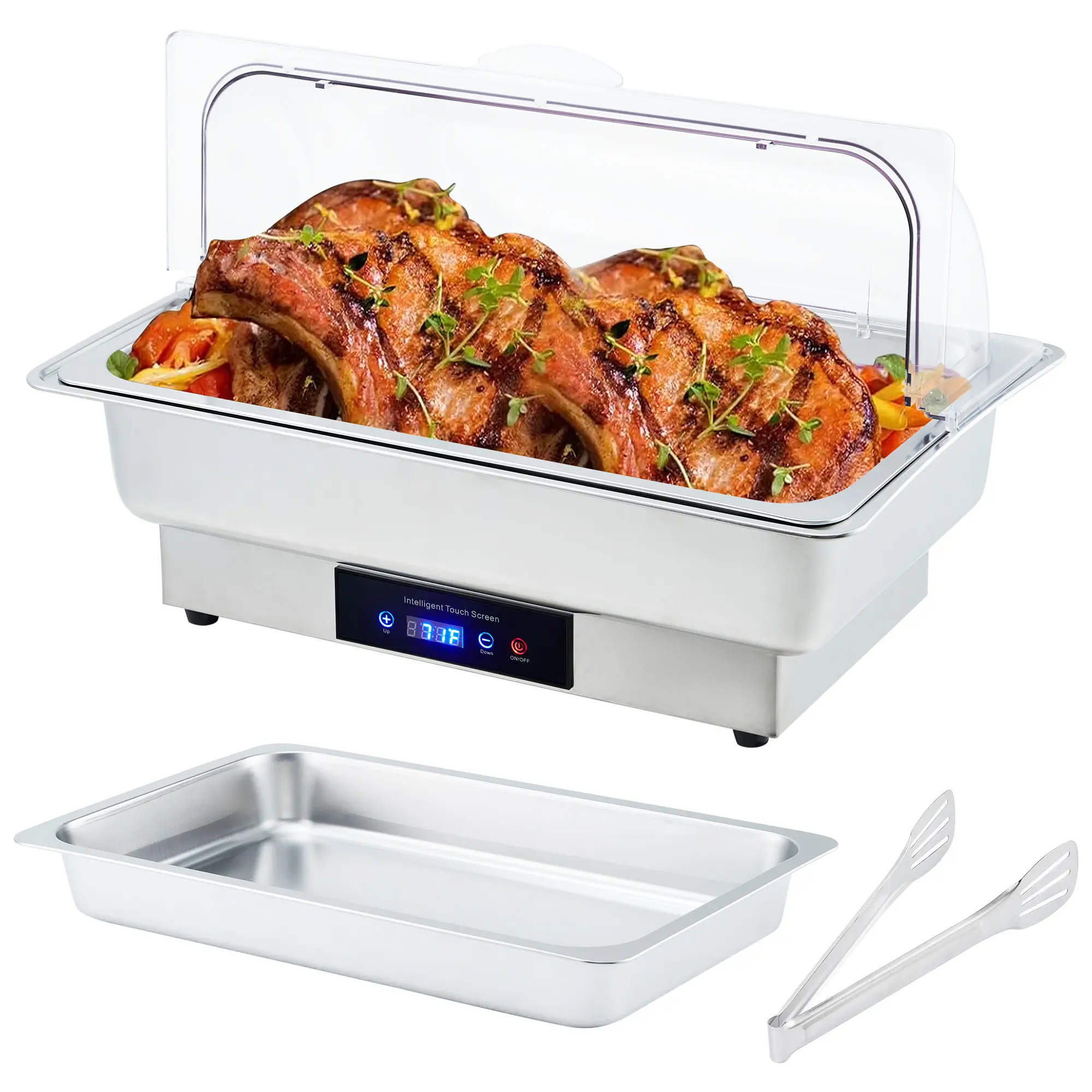 9 QT Electric Chafing Dish, Roll Top Chafing Dish Buffet Set with Temperature Control & LED Display, haffing Server Set Chafer for Parties, Buffets