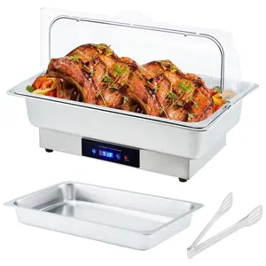 9 QT Electric Chafing Dish, Roll Top Chafing Dish Buffet Set with Temperature Control & LED Display, haffing Server Set Chafer for Parties, Buffets