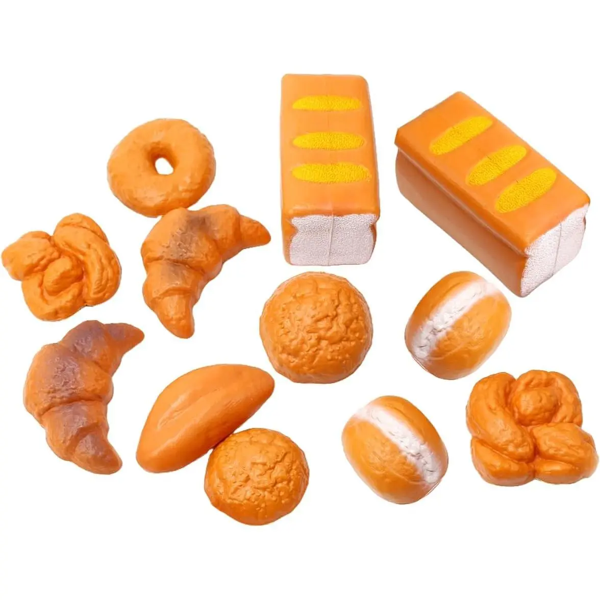 12 Pieces Life Size Fake Bread Playset | Pretend Bakery Kitchen Toy Set & Decoration | Unique Gift for Toddlers, Boys & Girls