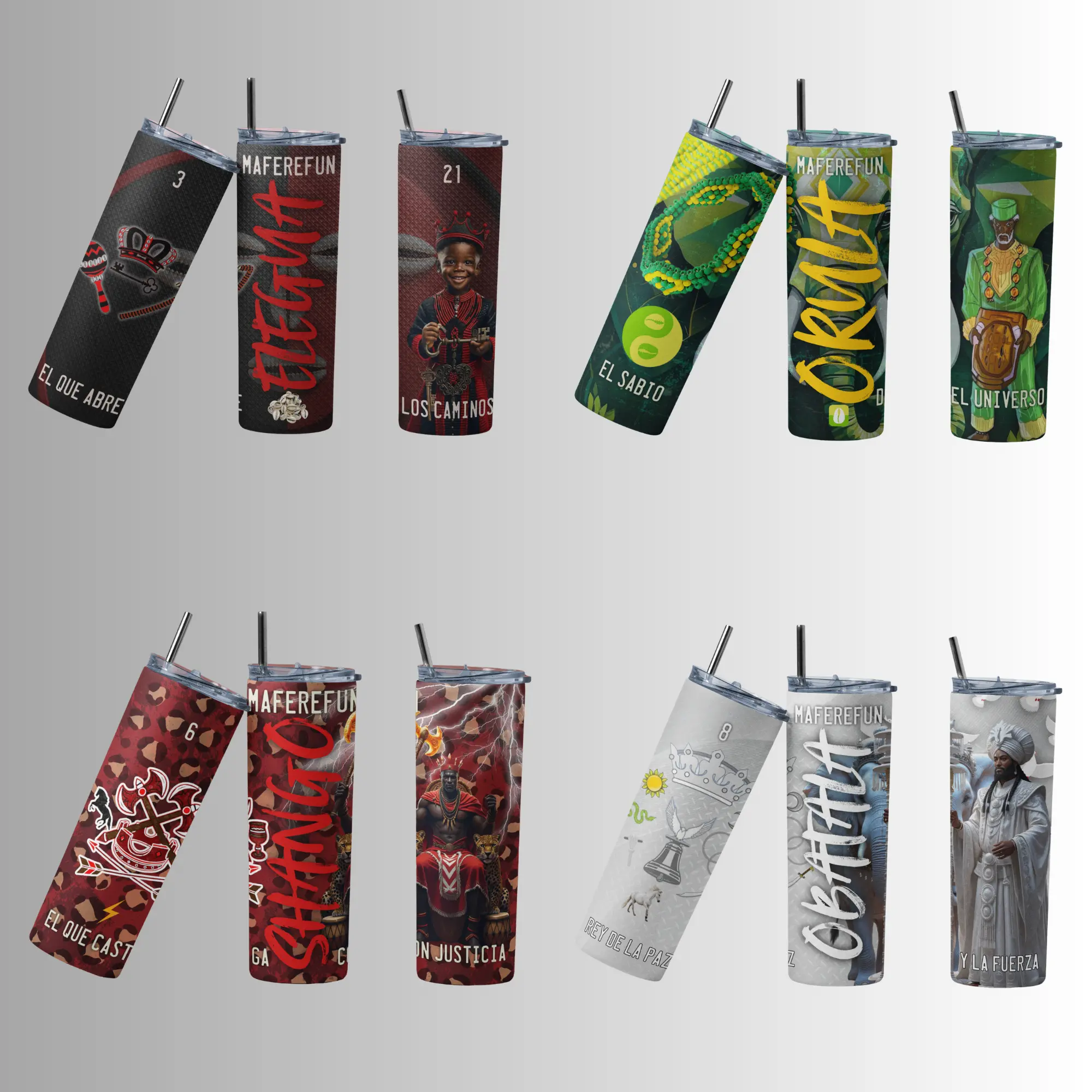Yoruba Spiritual Tumbler 20oz Orishas Collection Elegua Oshun Obatala Shango and More Insulated Cup