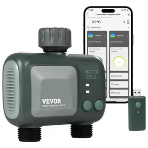 VEVOR WiFi Sprinkler Timer, TikTokShopBlackFriday, 2 Outlets, Smart Hose Faucet Water Timer with Brass Inlet, APP Control via 2.4Ghz WiFi or Bluetooth, Voice Control with Alexa and Google Assistant, IPX6 for Yard Watering
