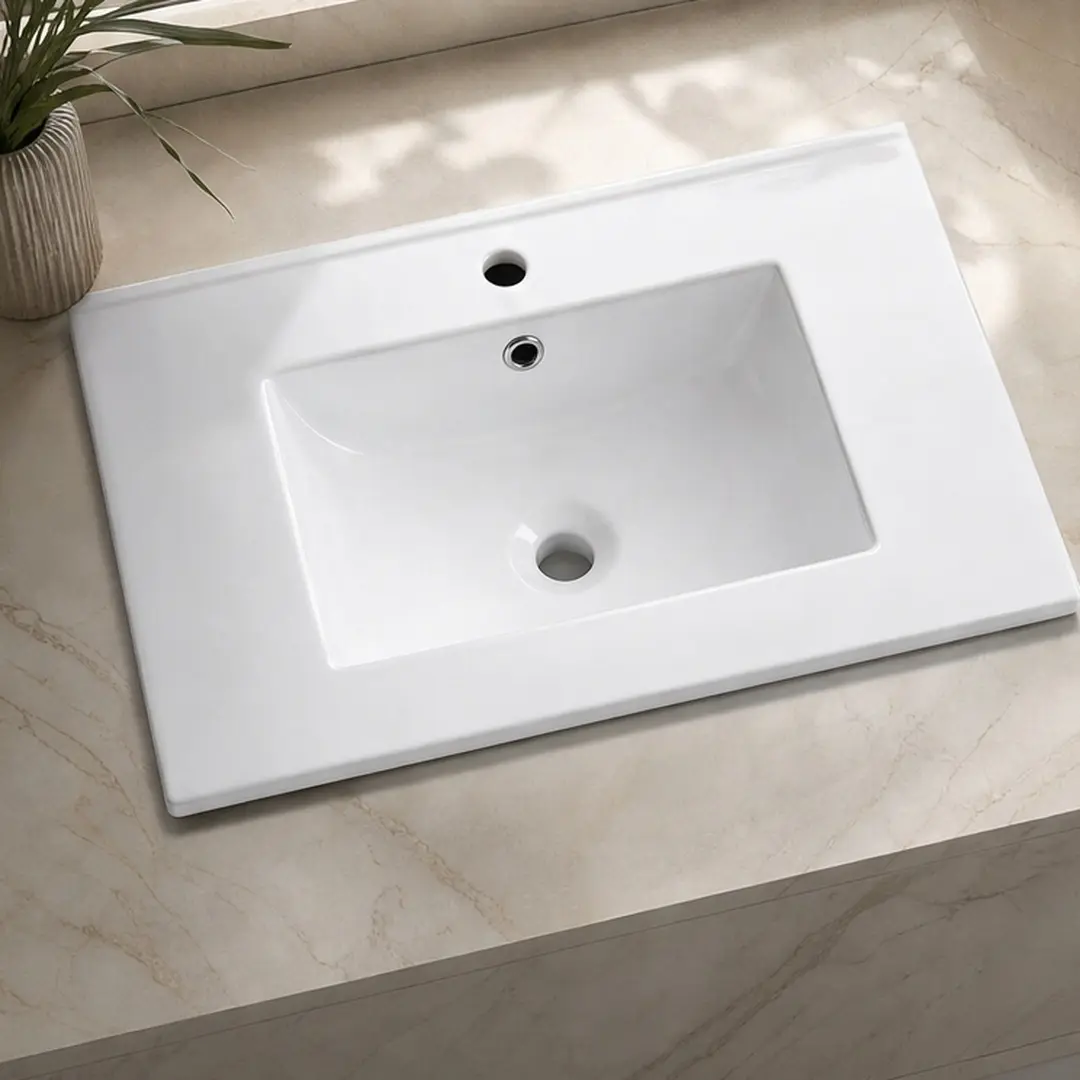 30 Inch Ceramic Bathroom Vanity Sink Top Drop In Rectangular Vessel Bowl Glossy White Single Hole Basin for Bathroom Vanity Countertop Washroom American Design Easy Clean Modern Elegant, White Color Options, Ceramic Material, American Design Sty