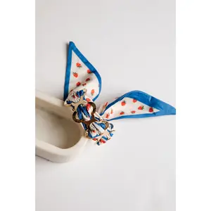 Teagan Strawberry Print Blue Scarf Bracelet