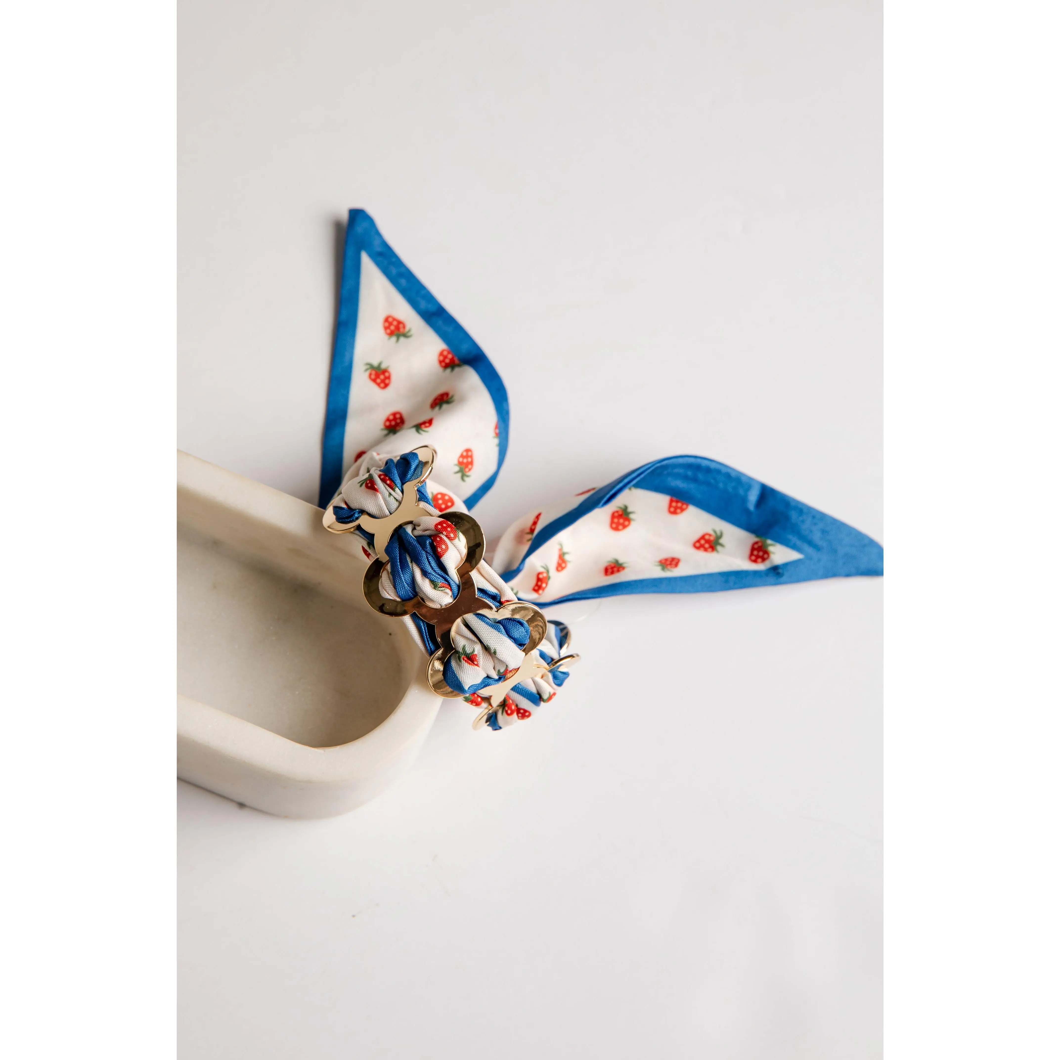 Teagan Strawberry Print Blue Scarf Bracelet