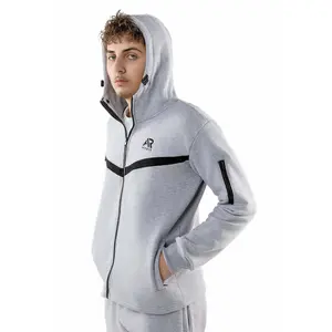 AR Sportswear Men's Full-Zip Hoodie & Joggers Set - Cozy Cotton Blend Fabric, Adjustable Fit, Machine Washable, Plain Design, Long Sleeves, Sleek Modern Look for Autumn