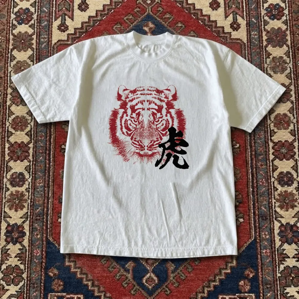 Red Tiger Graphic Tee Y2k Clothing,Vintage, Streetwear