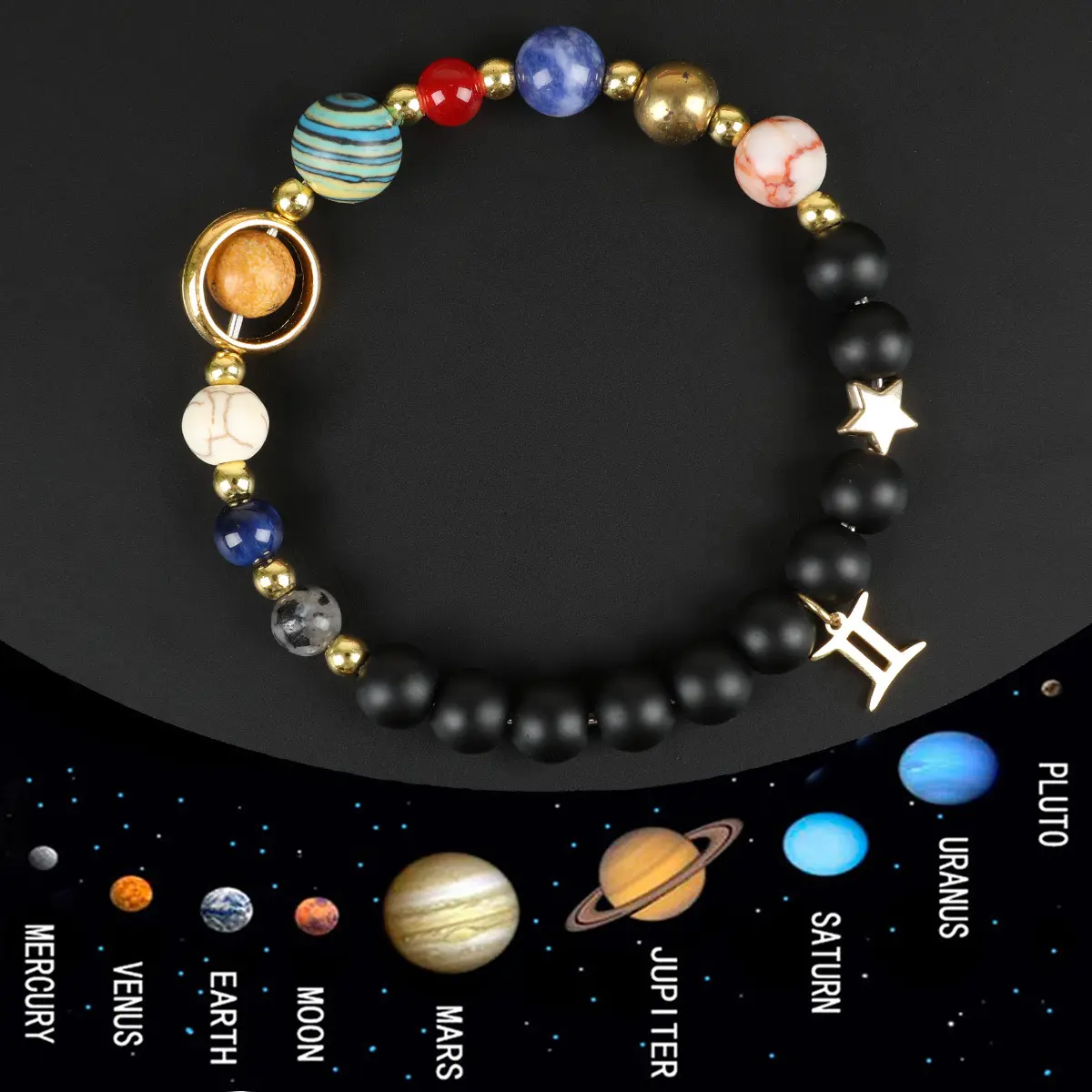 GADASLUY Boho Stone Bracelet, Natural Galaxy Beaded Strand with Zodiac Crystal for Men & Women, Birthday Gift, Bracelets, Aries