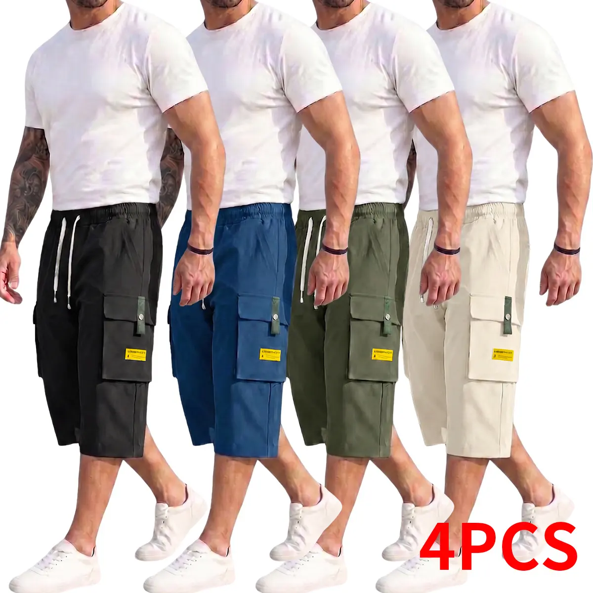 Men's Oversized Discreet Pocket 7/8 Polyester Cargo Pants - Casual Relaxed Fit Slightly Stretchy Utility Bottoms, Continuous Airflow Breathable Lightweight Cropped Trousers for Outdoor Hiking, Activewear, Menswear