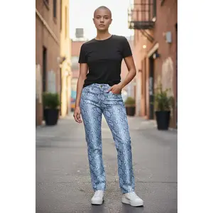 Jeans AG The Mari Snake Print High Rise Straight, Size 24 W Blue Color