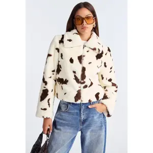 Nashville Nights Cow Print Faux Fur Coat - Brown/combo