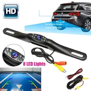 Car Metal Backup Camera, Rear View License Plate Reverse Camera Universal for Pickup Truck Car SUV Perfect Wide Angle 8LED Lights Night Vision