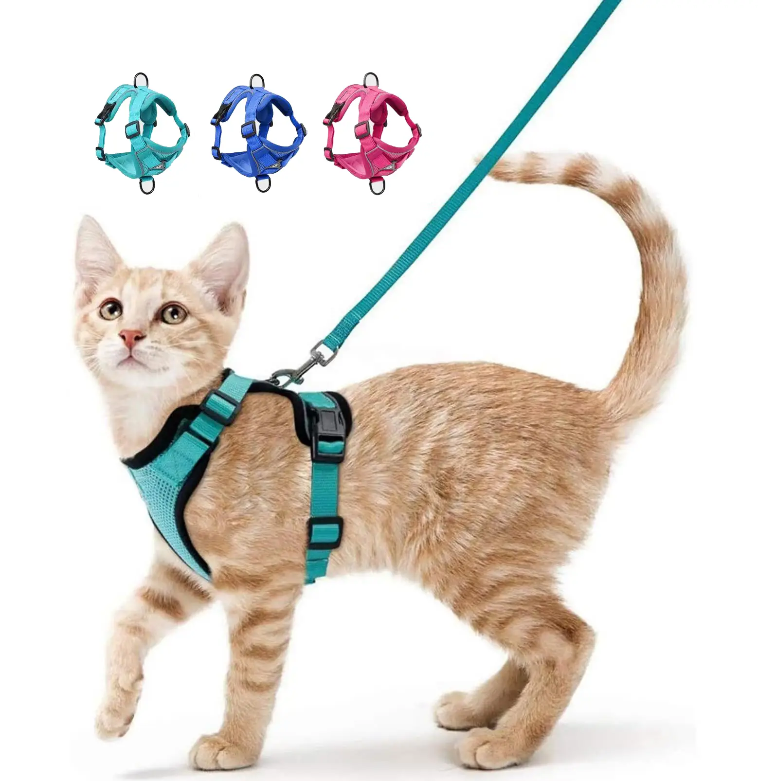 [On Sale!] Cat Harness and Leash Set – Escape Proof, Adjustable Vest Harness for Walking, Soft Breathable Mesh with Reflective Strips for Safe Control
