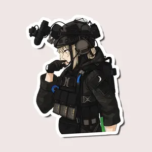Anime Tactical Girl Sticker, Military Operator with Night Vision Helmet, Cool Combat Soldier Decal for Laptop, Car, Water Bottle
