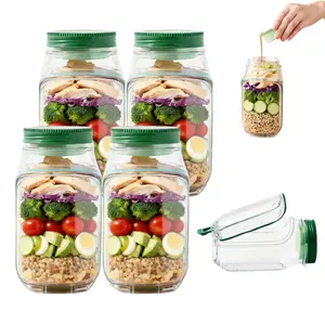 【Family Size】Salad Jar Mason Jar Salad Container with Side Opening Design Leak-proof Microwave Refrigerator and Dishwasher Safe Perfect for Meal Preparation Lunch and Everyday Use salad bento box，lunch box