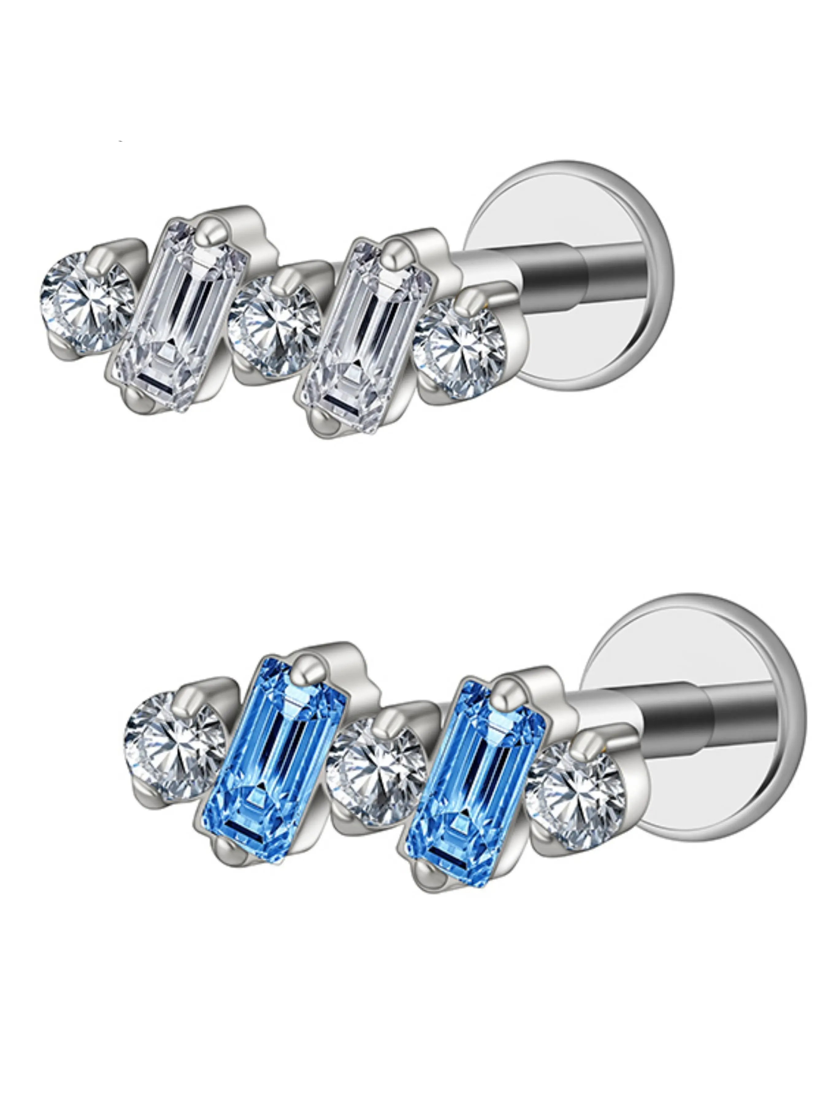Astm F136 Titanium 16g Baguette Cz Climber Stud Earring, Punk Style Body Jewelry for Cartilage and Helix Piercings, Perfect Labret Studs for All Seasons