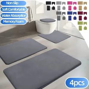 NSXCDH Memory Foam Bath Mat Sets, 4pcs Non-Slip Bathroom Rugs with Rubber Backing, Soft Absorbent Toilet Mats, Low Pile, Machine Washable, Quick Dry, Halloween Suitable Bath Carpet for Bathroom Shower and Bathtub