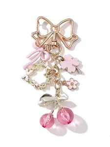 Elegant Cherry Bow Heart Clover Alloy Keychain, Cute Fashion Pendant Gift for Friends and Family, Memorial Present