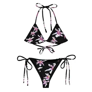 Midnight Bloom Recycled Black String Bikini