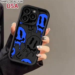 Phone case for iPhone 16 Pro Max 15 Plus 14 13 12 11 XR XS morphing smiley face Pattern Anti-Scratch Shockproof TPU Bumper Drop-proof Cover Gifts for women men girls boys