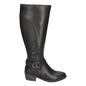 Easy Street Womens Luella Embossed Riding Round Toe Zippered Casual Boots Over the Knee Low Heel 1-2" - Black