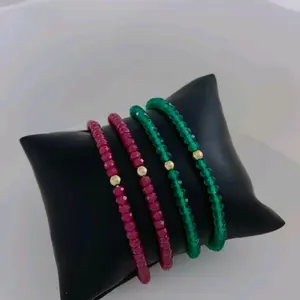 Green Agata Bracelet with 14K Gold 5mm Round Tag for Women