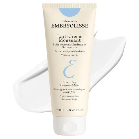 Embryolisse Foaming Cream Milk Hydrating Face & Body Wash Vegan, 6.76 Fl Oz | Soap-Free Face & Body Cleanser, Gently Cleanses & Hydrates, French Skincare for All Skin Types