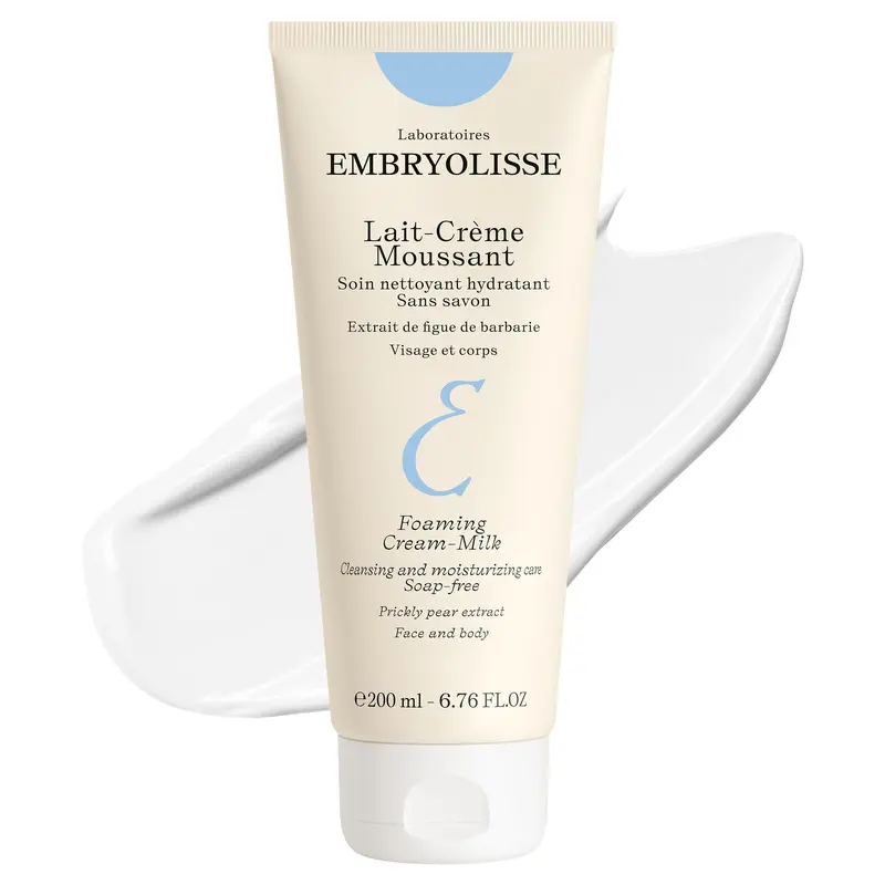 Embryolisse Foaming Cream Milk Hydrating Face & Body Wash Vegan, 6.76 Fl Oz | Soap-Free Face & Body Cleanser, Gently Cleanses & Hydrates, French Skincare for All Skin Types