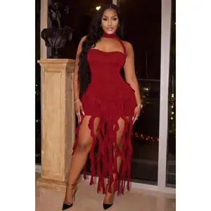 AMORA THE ENTRANCE FRINGE DRESS-RED