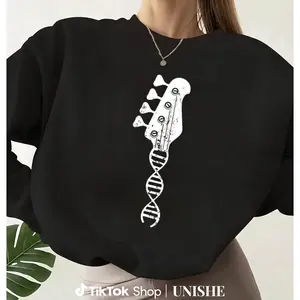 Casual Unisex Bass Guitar Sweatshirt – Soft Long Sleeve Top with Music Graphic