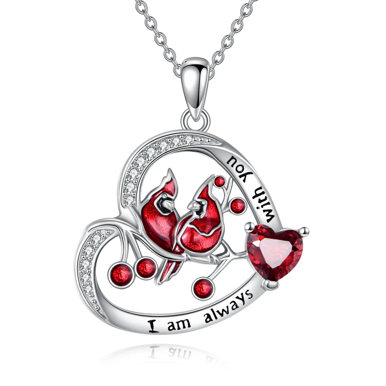 Women’s Cardinal Necklace, 925 Sterling Silver, Memorial Red Cardinal Pendant, Red Bird Jewelry Gifts