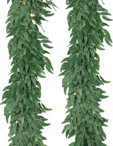 2Pcs 6Ft Fake Hanging Plant Silk Willows Leaf Ivy Garland Faux Italian Ruscus Greenery Indoor Outdoor Wedding Arch Jungle Beach Birthday Party Garden Decor