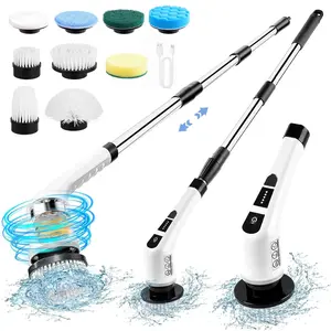 9-in-1 Electric Spin Scrubber, Cordless Rotating Cleaning Brush Set with 2 Adjustable Speeds and 9 Interchangeable Brush Heads, Suitable for Floors, Bathrooms, Bathtubs, Mats and Ceilings, Rechargeable Spin Scrubber