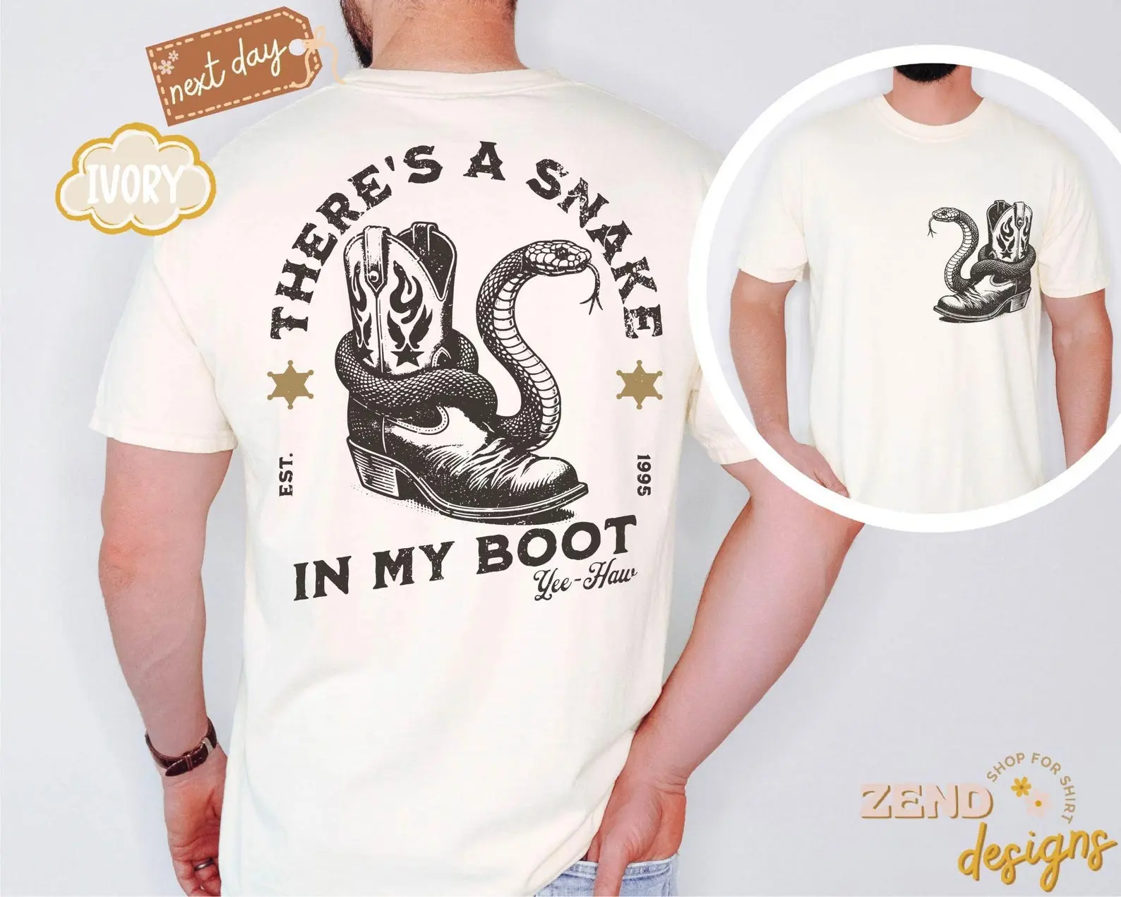 Toy Story men's shirt, There's A Snake In My Boot, heavyweight unisexT-shirt with print on front and back. Woody Park Hopper shirt for dad