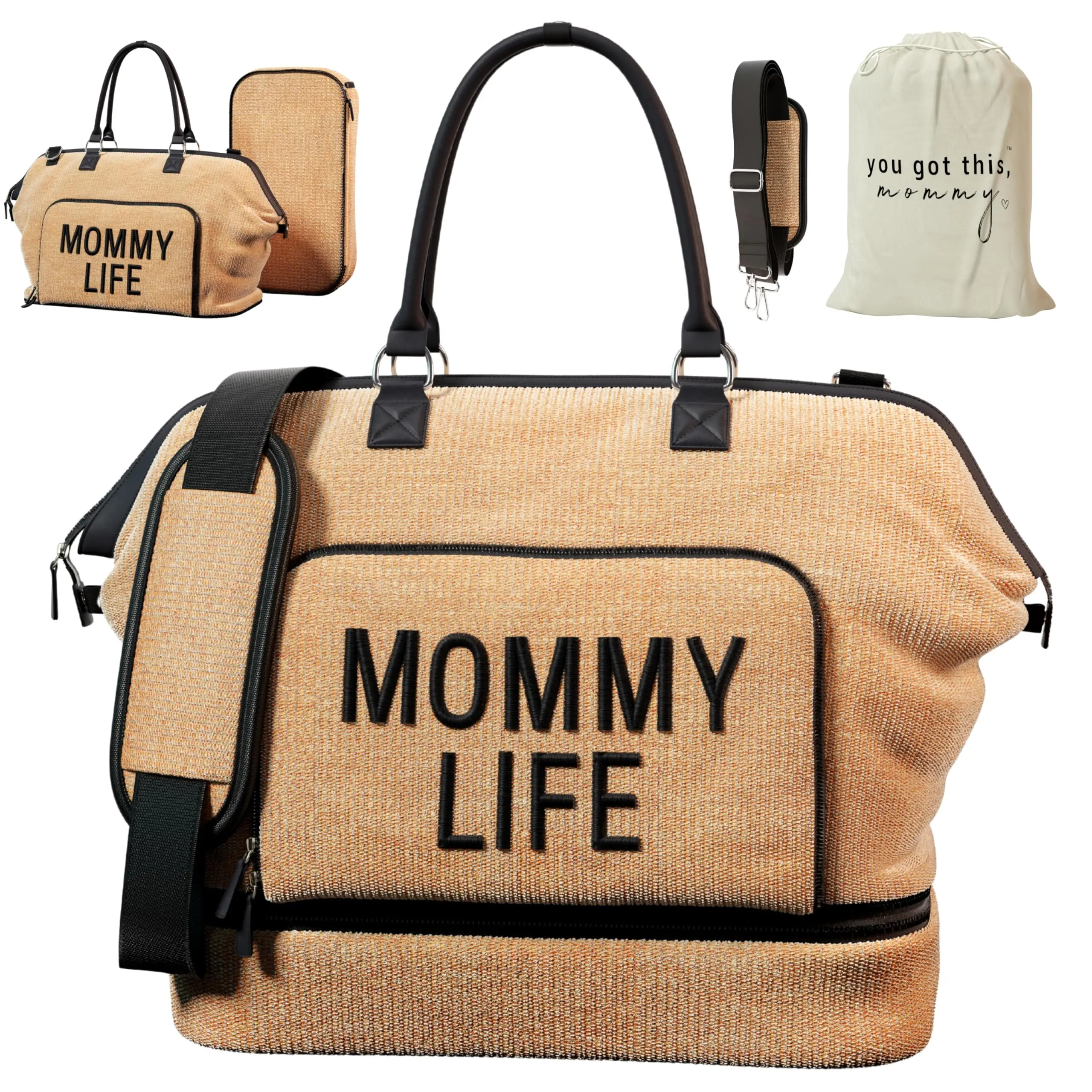Mom Weekender Bag Mommy Life Removable Shoe Compartment - Oversized Travel Bag for Two Kids - Mommy Hospital Bag for Women Labor Delivery