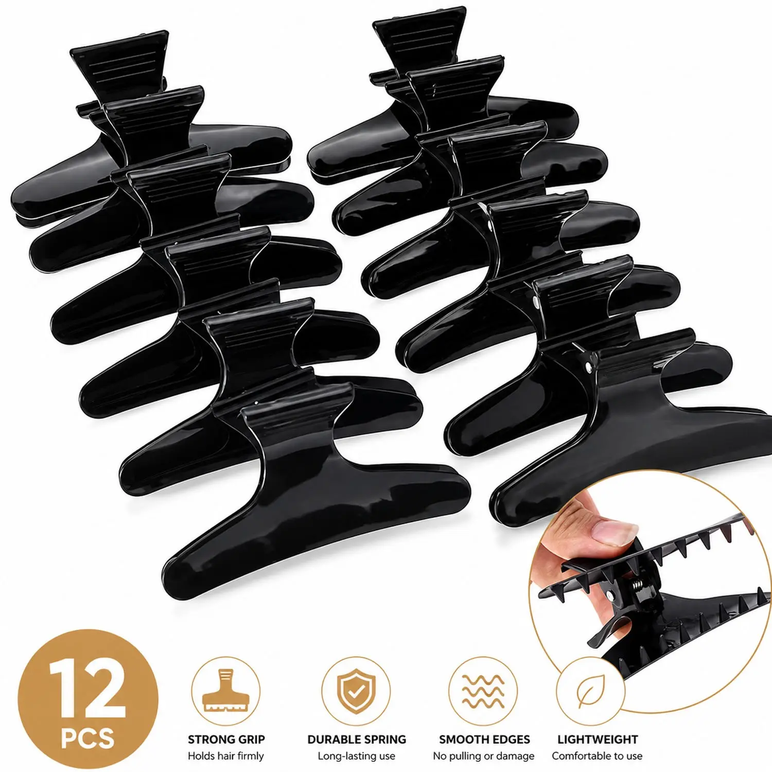 12Pcs Hair Claw Clips Set, Professional Salon Hair Sectioning Clips, Strong Hold Butterfly Claw Hairpins for Styling, Cutting, Coloring, Blow Drying, Makeup & Daily Use, Non-Slip Barber Hair Clip Clamps for All Hair Types, Hair Claws Set