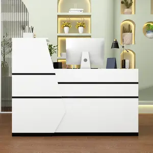 FUFU&GAGA L-Shaped Reception Desk Counter Desk for Retail & Checkout, Modern Front Counter Table,  for Office Lobby White (55.1”W x 39.4”D x 43.3”H)